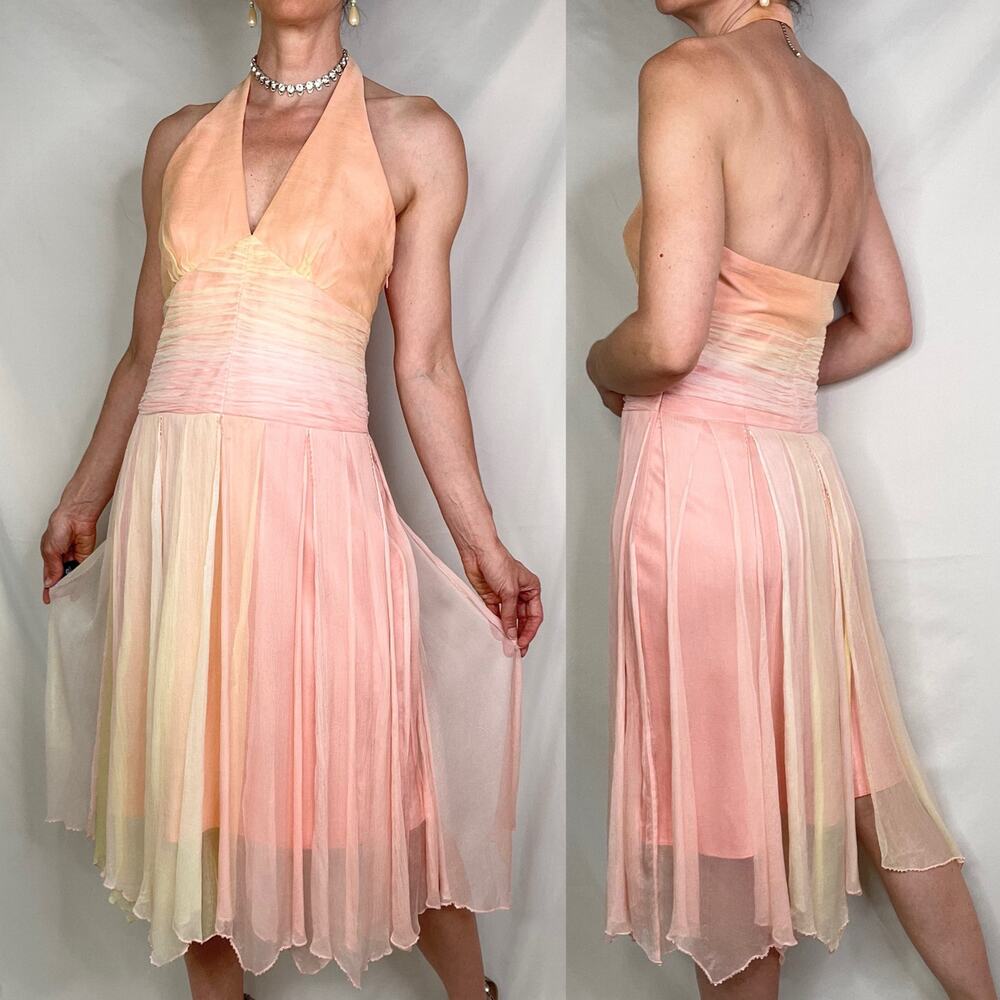 Laundry by Shelli Segal silk beaded halter dress prom cocktail pastel peach 6 - Picture 15 of 15